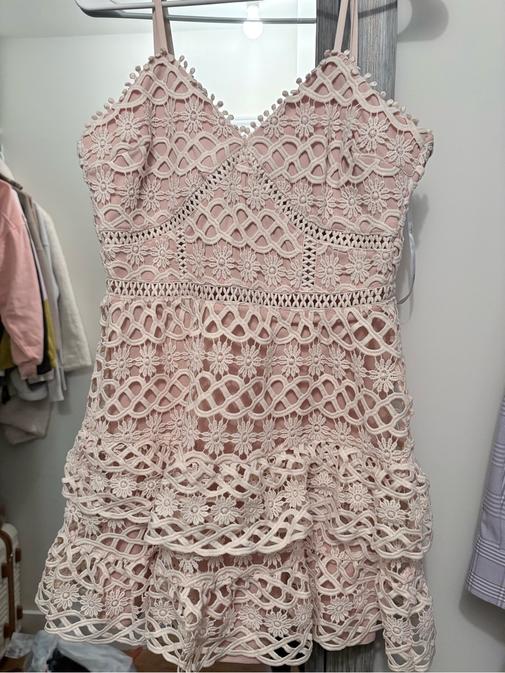 Lace Tiered Dress - Elegant Spaghetti Strap
